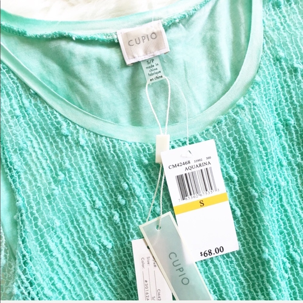 Cupio Aquamarine Blue Green Tropical Layered Sequin Blouse Tunic - Picture 6 of 8